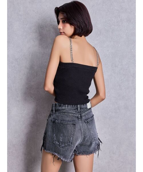 GYDA（ジェイダ）の「chainストラップラメテレコビスチェ（キャミソール・レディース・ブラック/オフホワイト・FREE）」の7枚目の写真