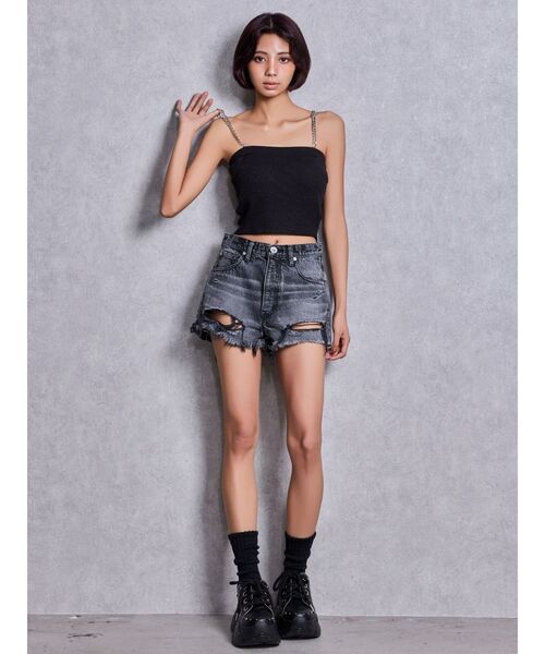 GYDA（ジェイダ）の「chainストラップラメテレコビスチェ（キャミソール・レディース・ブラック/オフホワイト・FREE）」の8枚目の写真