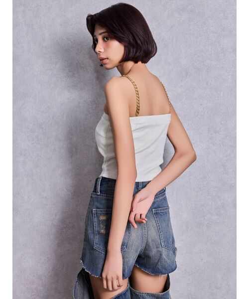 GYDA（ジェイダ）の「chainストラップラメテレコビスチェ（キャミソール・レディース・ブラック/オフホワイト・FREE）」の13枚目の写真