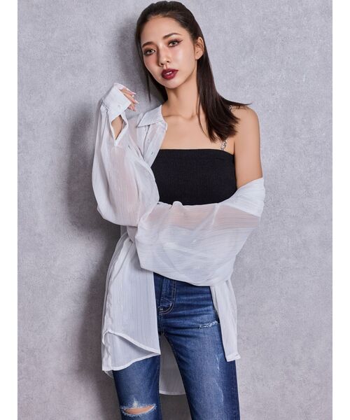 GYDA（ジェイダ）の「chainストラップラメテレコビスチェ（キャミソール・レディース・ブラック/オフホワイト・FREE）」の20枚目の写真