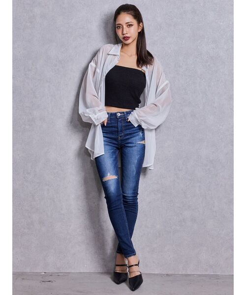 GYDA（ジェイダ）の「chainストラップラメテレコビスチェ（キャミソール・レディース・ブラック/オフホワイト・FREE）」の21枚目の写真