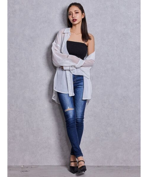 GYDA（ジェイダ）の「chainストラップラメテレコビスチェ（キャミソール・レディース・ブラック/オフホワイト・FREE）」の22枚目の写真