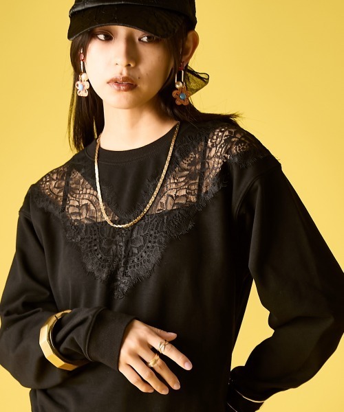 GEVS.（ジェイヴィス）の「レース切替プルオーバー＜大きいサイズ有＞GEVS.（Tシャツ/カットソー・レディース・ライトブルー/ブラック・M/L/LL/3L/4L/5L）」の2枚目の写真