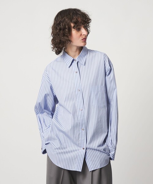 6（ロク）の「＜6(ROKU)＞コットン ストライプ シャツ（シャツ/ブラウス・レディース・ベージュ/コバルトブルー・FREE）」の16枚目の写真