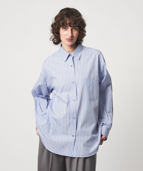 6（ロク）の「＜6(ROKU)＞コットン ストライプ シャツ（シャツ/ブラウス・レディース・ベージュ/コバルトブルー・FREE）」の15枚目の写真