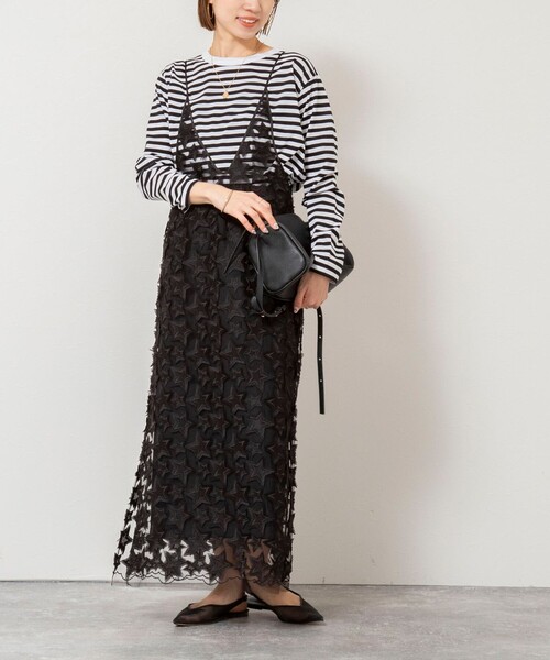 Rie Miller(リエミラー)の「45th limited editionウォッシャブルスターフリンジキャミワンピース(ワンピース・レディース・ブラック/ホワイト・38)」の2枚目の写真