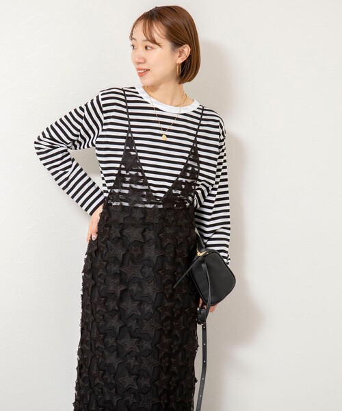 Rie Miller(リエミラー)の「45th limited editionウォッシャブルスターフリンジキャミワンピース(ワンピース・レディース・ブラック/ホワイト・38)」の4枚目の写真