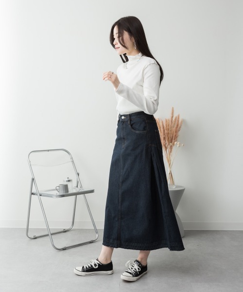 aity(アイティ)の「M-4L サイドタックデニムロングフレアスカート(デニムスカート・レディース・ワンウォッシュ/ネイビー/ブルー・4L/3L/LL/L/M)」の12枚目の写真