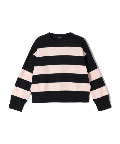 SHIPS（シップス）の「SHIPS Primary Navy Label:ガス コットン ワイド ボーダー クルーネック（ニット/セーター・レディース・オフホワイト/ネイビー・ONE SIZE）」の2枚目の写真