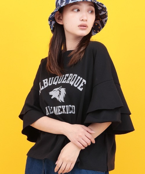 チチカカ(チチカカ)の「Orale! ラッフルスリーブTシャツ(Tシャツ/カットソー・レディース・グリーン/ホワイト/ブラック・FREE)」の3枚目の写真