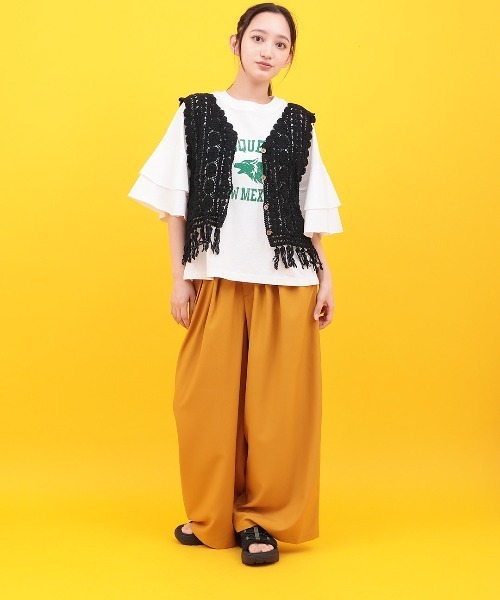 チチカカ(チチカカ)の「Orale! ラッフルスリーブTシャツ(Tシャツ/カットソー・レディース・グリーン/ホワイト/ブラック・FREE)」の4枚目の写真