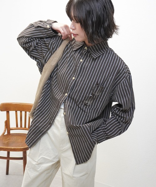 gossara(ゴサラ)の「【1枚持っておきたい】ストライプオーバーシャツ(シャツ/ブラウス・レディース・ブラウン/アイボリー・FREE)」の20枚目の写真