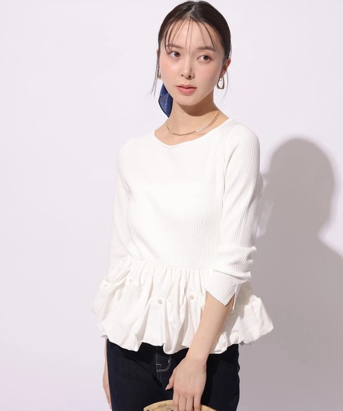 Mystrada（マイストラーダ）の「パールペプラムニット（ニット/セーター・レディース・ブラック系その他2/イエロー/ホワイト・38）」の2枚目の写真