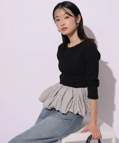 Mystrada（マイストラーダ）の「パールペプラムニット（ニット/セーター・レディース・ブラック系その他2/イエロー/ホワイト・38）」の4枚目の写真