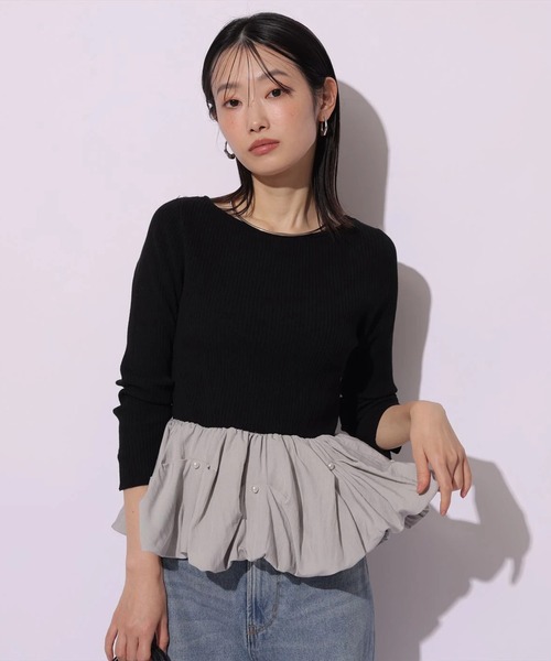 Mystrada（マイストラーダ）の「パールペプラムニット（ニット/セーター・レディース・ブラック系その他2/イエロー/ホワイト・38）」の5枚目の写真