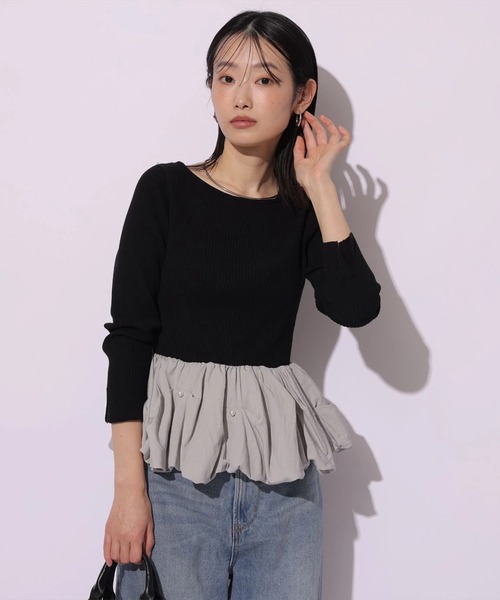 Mystrada（マイストラーダ）の「パールペプラムニット（ニット/セーター・レディース・ブラック系その他2/イエロー/ホワイト・38）」の6枚目の写真