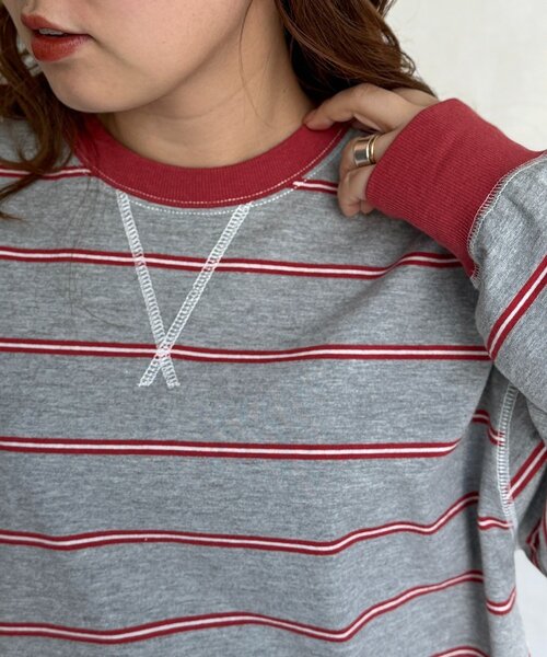 CPCM（シーピーシーエム）の「レイヤードボーダーロンT（Tシャツ/カットソー・メンズ・グリーン/ブラウン/レッド・FREE）」の5枚目の写真