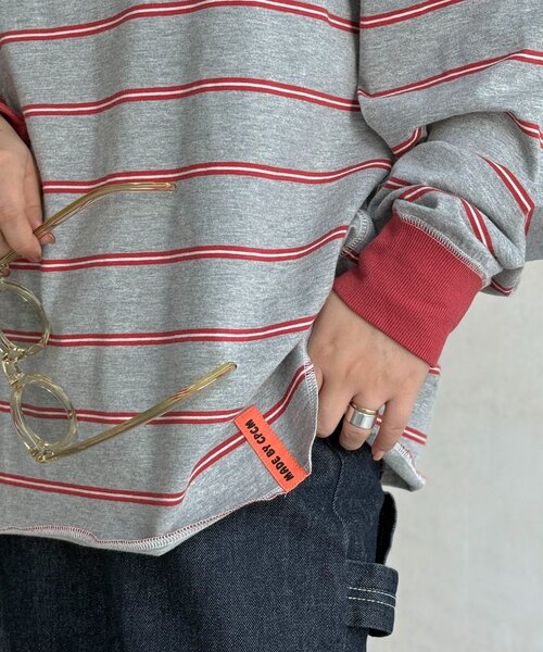 CPCM（シーピーシーエム）の「レイヤードボーダーロンT（Tシャツ/カットソー・メンズ・グリーン/ブラウン/レッド・FREE）」の4枚目の写真