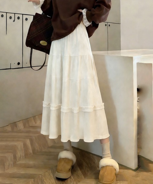 Miniministore(ミニミニストア)の「ティアードスカート コーデュロイスカート(スカート・レディース・アイボリー/ブラック/ダークブラウン・FREE)」の2枚目の写真