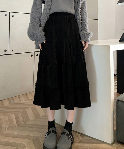 Miniministore(ミニミニストア)の「ティアードスカート コーデュロイスカート(スカート・レディース・アイボリー/ブラック/ダークブラウン・FREE)」の14枚目の写真