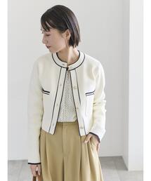 ミラノリブ配色ラインカーディガン
