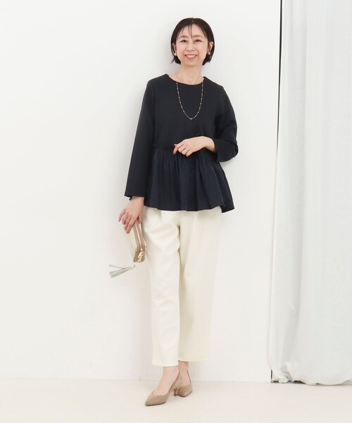 MICO COULIER（ミコクリエ）の「綿タッチダンボールニットブラウス（シャツ/ブラウス・レディース・キナリ/ネイビー・38）」の3枚目の写真