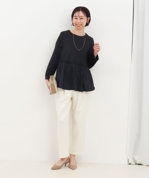 MICO COULIER（ミコクリエ）の「綿タッチダンボールニットブラウス（シャツ/ブラウス・レディース・キナリ/ネイビー・38）」の5枚目の写真