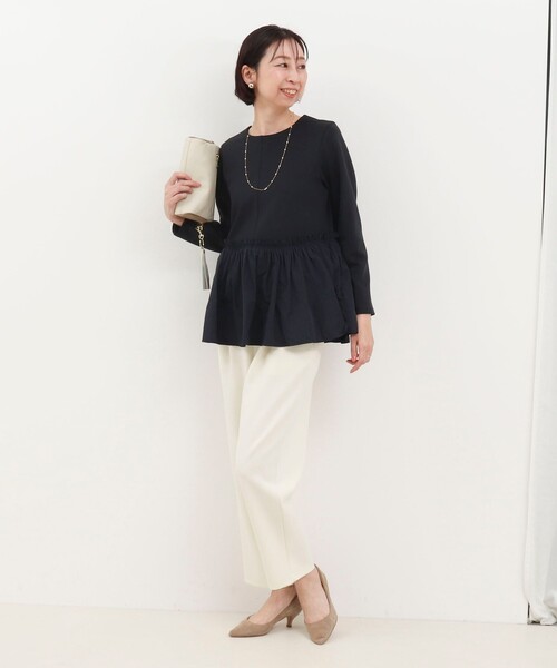 MICO COULIER（ミコクリエ）の「綿タッチダンボールニットブラウス（シャツ/ブラウス・レディース・キナリ/ネイビー・38）」の6枚目の写真