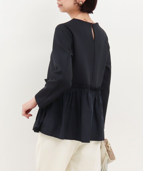 MICO COULIER（ミコクリエ）の「綿タッチダンボールニットブラウス（シャツ/ブラウス・レディース・キナリ/ネイビー・38）」の7枚目の写真