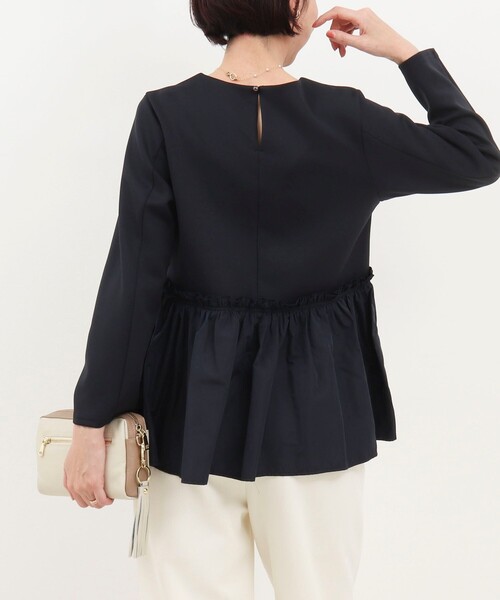 MICO COULIER（ミコクリエ）の「綿タッチダンボールニットブラウス（シャツ/ブラウス・レディース・キナリ/ネイビー・38）」の9枚目の写真