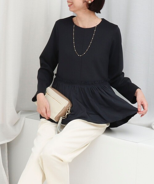 MICO COULIER（ミコクリエ）の「綿タッチダンボールニットブラウス（シャツ/ブラウス・レディース・キナリ/ネイビー・38）」の10枚目の写真