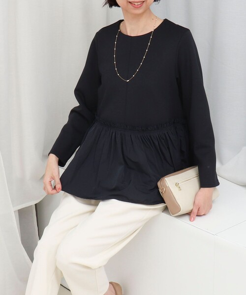 MICO COULIER（ミコクリエ）の「綿タッチダンボールニットブラウス（シャツ/ブラウス・レディース・キナリ/ネイビー・38）」の11枚目の写真