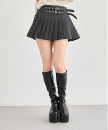 ダブルベルト インパン付き プリーツ ミニスカート