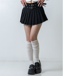 ダブルベルト インパン付き プリーツ ミニスカート