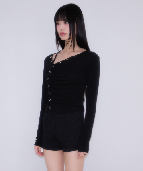 ROSEFRANTZ（ロゼフランツ）の「Unbalanced Shirring Long Sleeve [Black]（Tシャツ/カットソー・レディース・ブラック・OS）」の12枚目の写真