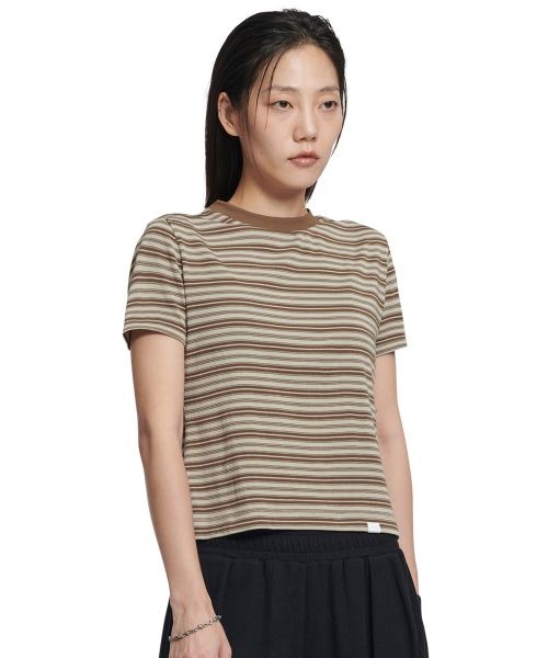 NOMANUAL(NOMANUAL)の「OFFBEAT STRIPE T-SHIRT (WOMAN) - BROWN(Tシャツ/カットソー・レディース・その他・MEDIUM/LARGE/SMALL)」の1枚目の写真