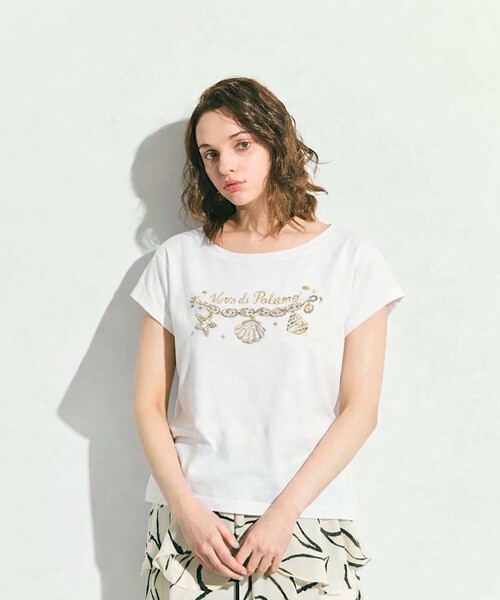 GRACE CLASS(グレースクラス)の「シェルモチーフフレンチT(Tシャツ/カットソー・レディース・ホワイト/ネイビー・36)」の1枚目の写真