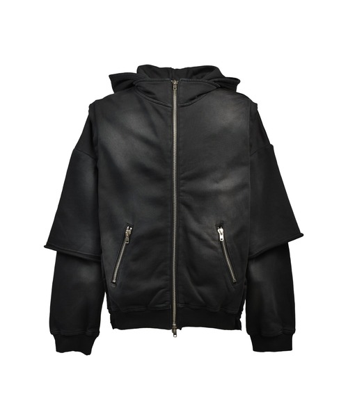 BREATH フード付きパーカー ブラック BLEACH LAYERED ZIP HOODIE（パーカー）｜BREATH（ブレス）の