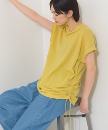 接触冷感 サイドギャザー半袖Tシャツ トップス