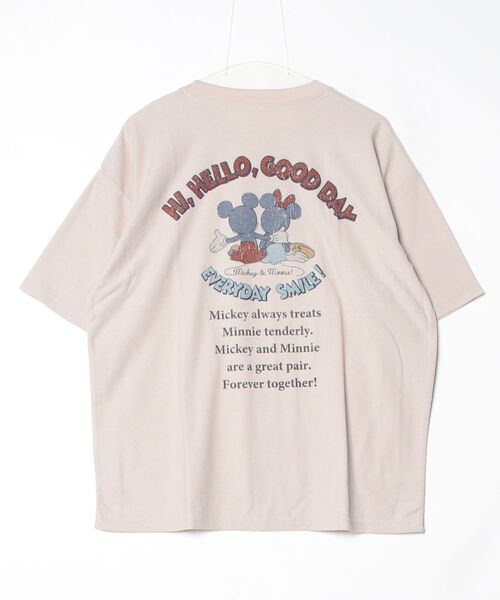 Disney（ディズニー）の「【DISNEY/ディズニー】ミッキーマウス&ミニーマウスプリント梨地半袖Tシャツ（COOLMAX吸水速乾） ユニセックス（Tシャツ/カットソー・メンズ・ブラック系その他/グレイッシュベージュ/スミクロ/オフホワイト・LARGE/MEDIUM）」の6枚目の写真