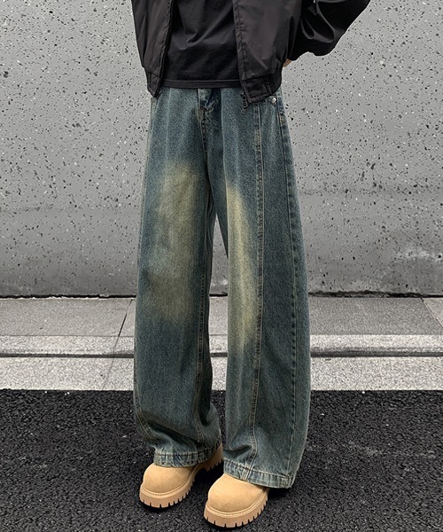 Ressaca(レサーカ)の「ウォッシュ加工ワイドデニムパンツ(デニムパンツ・メンズ・ブルー/インディゴブルー/ブラック・L/XL/M)」の1枚目の写真