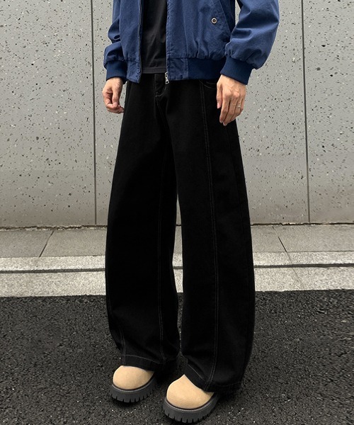 Ressaca(レサーカ)の「ウォッシュ加工ワイドデニムパンツ(デニムパンツ・メンズ・ブルー/インディゴブルー/ブラック・L/XL/M)」の2枚目の写真