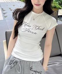 ラインストーンロゴコンパクトTシャツ/ラグラン
