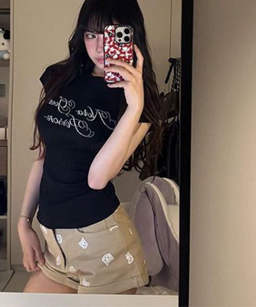 shyam inspiration(シャムインスピレーション)の「ラインストーンロゴコンパクトTシャツ/ラグラン(Tシャツ/カットソー・レディース・ブラック/ホワイト・L/M)」の18枚目の写真