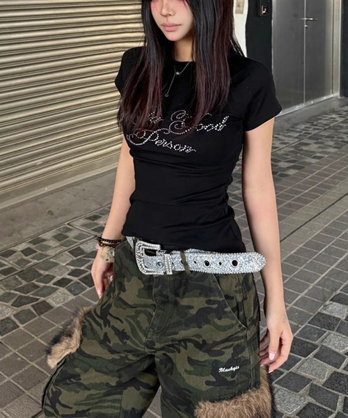 shyam inspiration(シャムインスピレーション)の「ラインストーンロゴコンパクトTシャツ/ラグラン(Tシャツ/カットソー・レディース・ブラック/ホワイト・L/M)」の15枚目の写真
