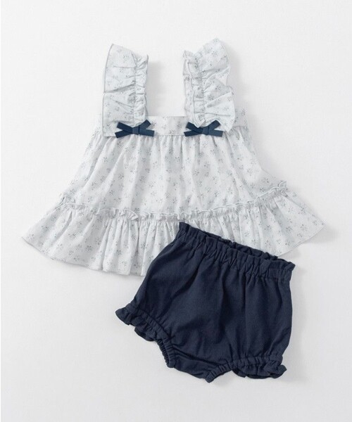 BRANSHES（ブランシェス）の「肩フリルチュニック＆ブルマセット（その他ベビー用品・キッズ・サックスブルー/ピンク・80/70）」の2枚目の写真