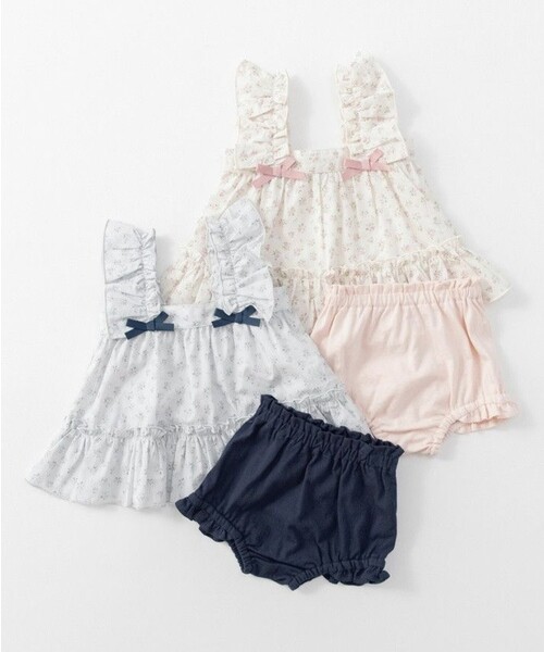 BRANSHES（ブランシェス）の「肩フリルチュニック＆ブルマセット（その他ベビー用品・キッズ・サックスブルー/ピンク・80/70）」の3枚目の写真