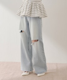 【2サイズ展開】ダメージワイドデニム