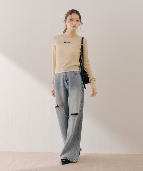 Chico(チコ)の「【2サイズ展開】ダメージワイドデニム(デニムパンツ・レディース・スカイブルー/ブルー系その他・SMALL/MEDIUM)」の13枚目の写真