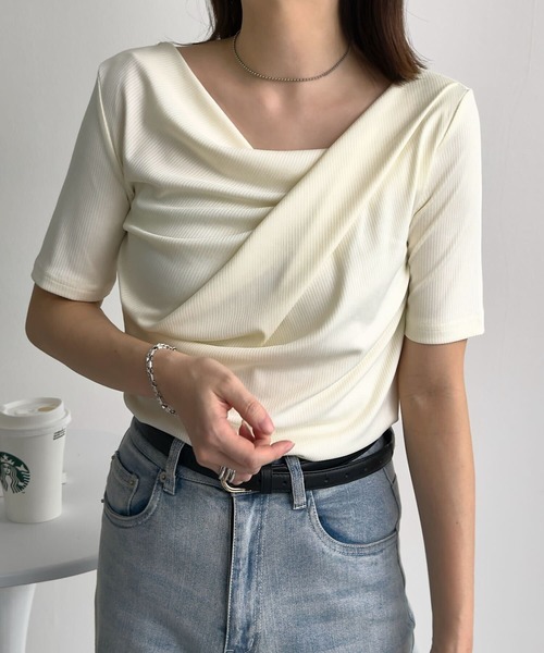 KOBE LETTUCE(コウベレタス)の「アシンメトリードレープトップス(Tシャツ/カットソー・レディース・ブラック/ホワイト系/オフホワイト/アイボリー系/ブルー/ブルー系/ブラック系/アイボリー系1/ピンク/ダークブルー・M/M1)」の18枚目の写真